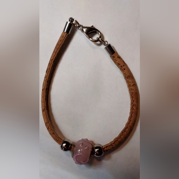 Brown and Silver Pink Cork Beaded Bracelet - Picture 2 of 3